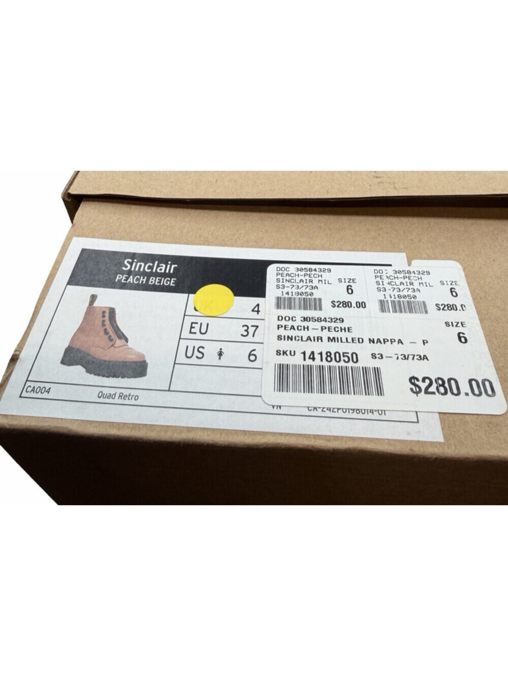 Dr. Doc Martens Sinclair Leather Platform Ankle Boots Peach Beige Size US 6 - Picture 8 of 9